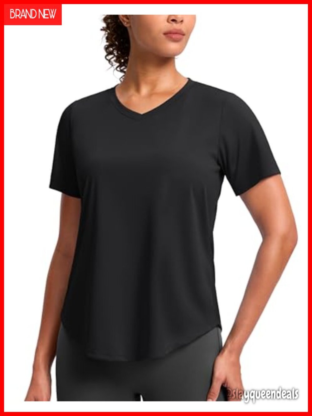 Women's V-Neck Short Sleeve Workout Shirt Dry Fit Sun Protection Top